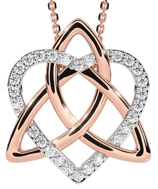 Diamond Rose Gold Silver Celtic Trinity Knot Heart Necklace