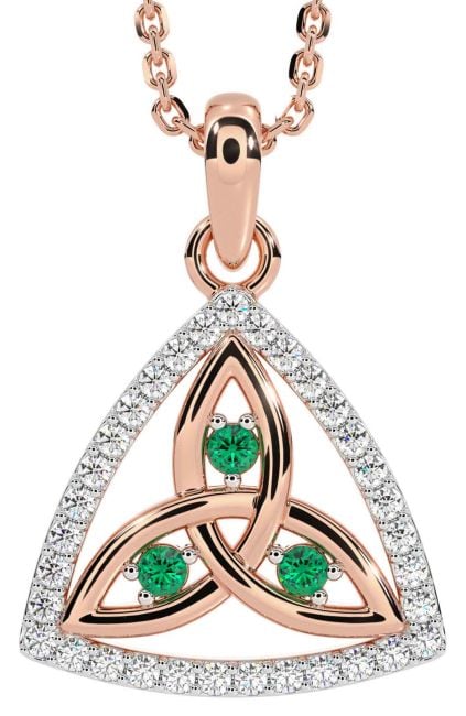 Diamond Emerald Rose Gold Silver Celtic Trinity Knot Necklace