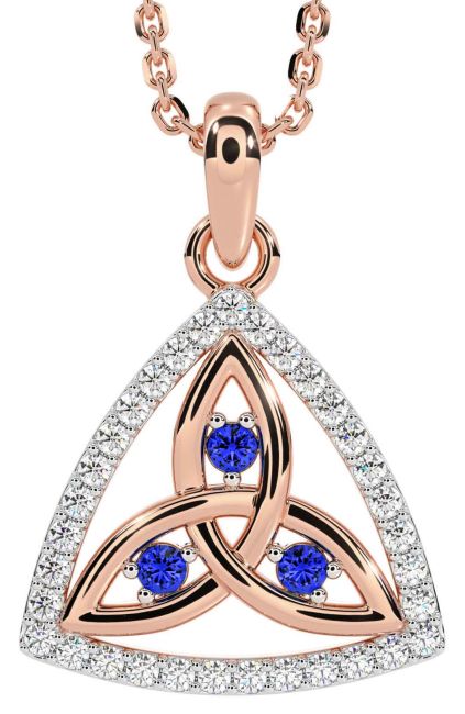 Diamond Sapphire Rose Gold Celtic Trinity Knot Necklace