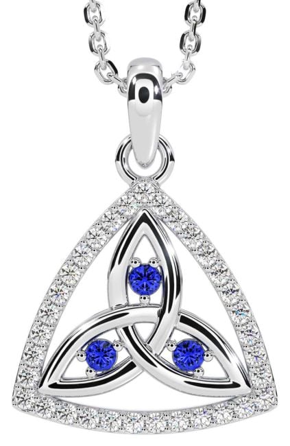 Diamond Sapphire Silver Celtic Trinity Knot Necklace