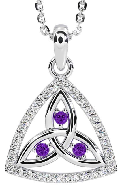 Diamond Amethyst White Gold Celtic Trinity Knot Necklace