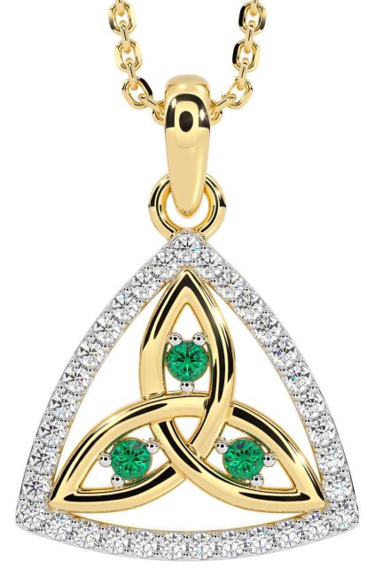 Diamond Emerald Gold Celtic Trinity Knot Necklace