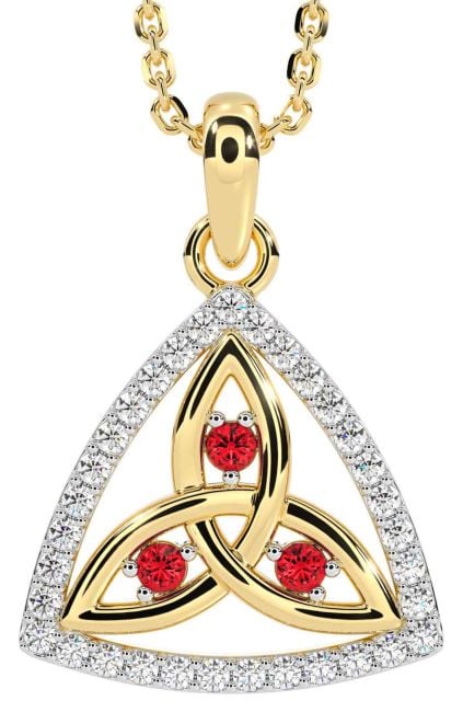 Diamond Ruby Gold Celtic Trinity Knot Necklace