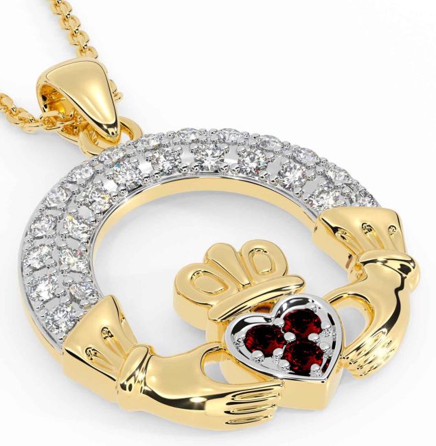 Diamond Garnet Gold Claddagh Necklace