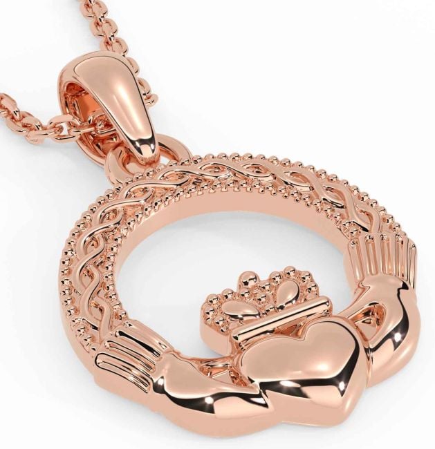 Rose Gold Silver Celtic Claddagh Necklace