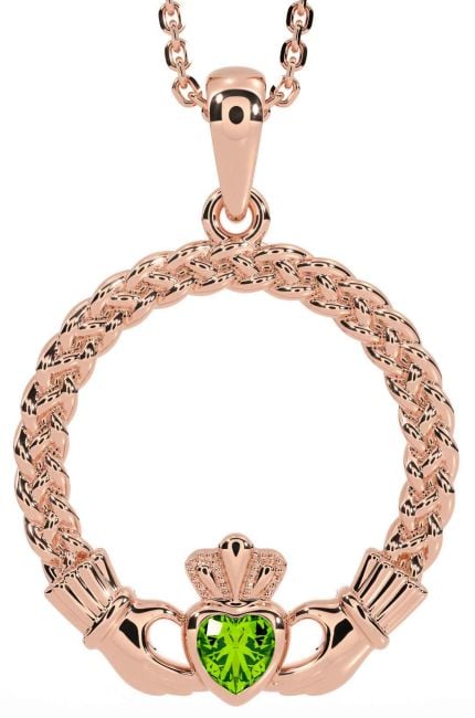 Peridot Rose Gold Silver Celtic Claddagh Necklace