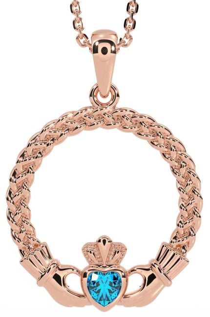 Topaz Rose Gold Silver Celtic Claddagh Necklace
