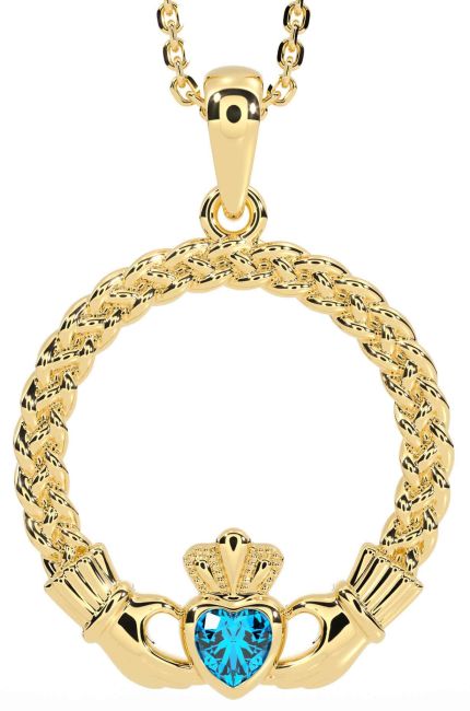 Topaz Gold Silver Celtic Claddagh Necklace