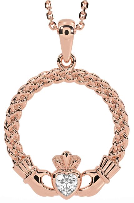 Diamond Rose Gold Celtic Claddagh Necklace
