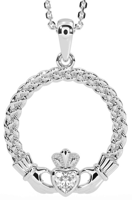 Diamond White Gold Celtic Claddagh Necklace