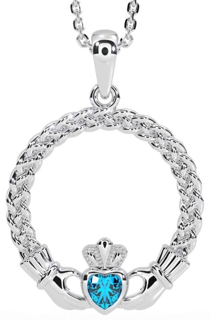 Topaz White Gold Celtic Claddagh Necklace
