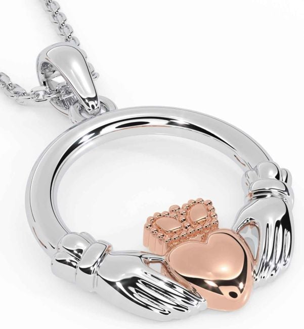 Rose Gold Silver Claddagh Necklace