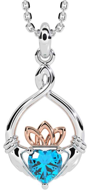Topaz Rose Gold Silver Claddagh Necklace
