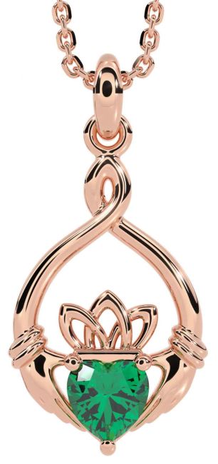 Emerald Rose Gold Silver Claddagh Necklace