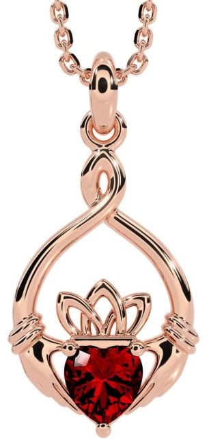 Garnet Rose Gold Silver Claddagh Necklace