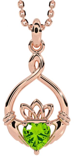 Peridot Rose Gold Silver Claddagh Necklace