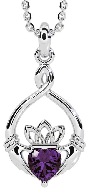 Alexandrite Silver Claddagh Necklace