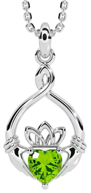 Peridot Silver Claddagh Necklace