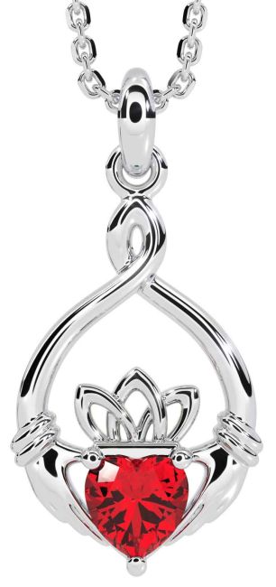 Ruby White Gold Claddagh Necklace