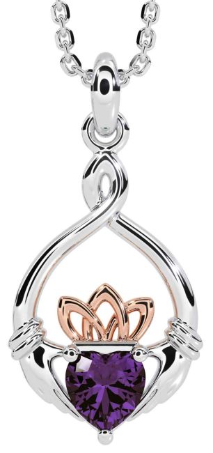 Alexandrite White Rose Gold Claddagh Necklace