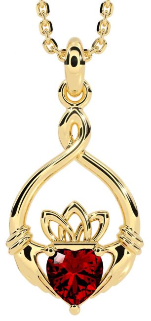 Garnet Gold Claddagh Necklace