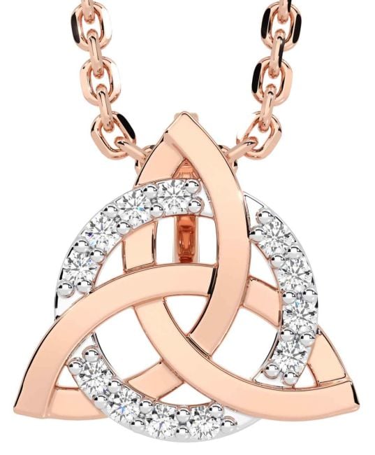 Diamond Rose Gold Silver Celtic Trinity Knot Necklace