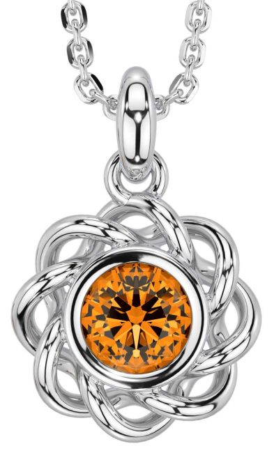 Citrine White Gold Celtic Necklace