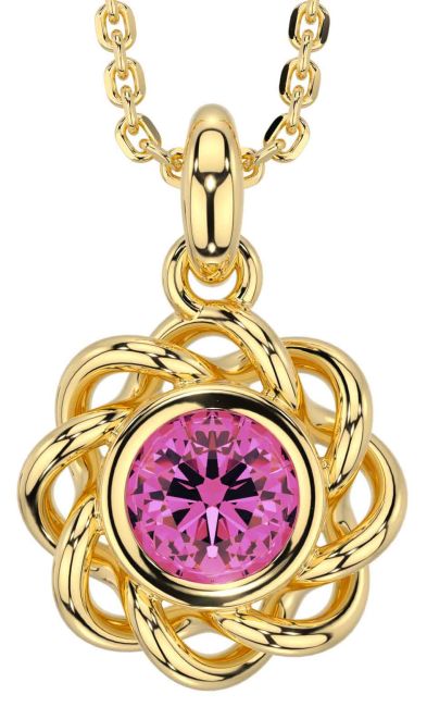 Pink Tourmaline Gold Celtic Necklace
