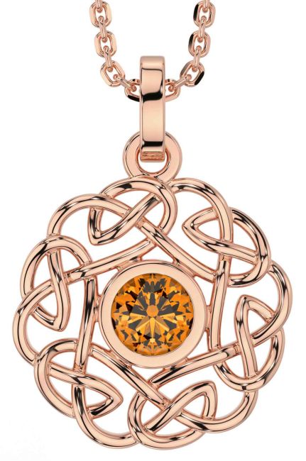 Citrine Rose Gold Silver Celtic Necklace