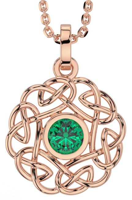 Emerald Rose Gold Silver Celtic Necklace