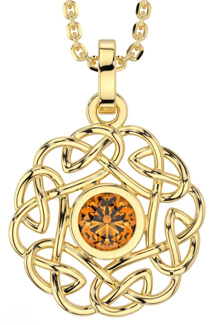 Citrine Gold Silver Celtic Necklace