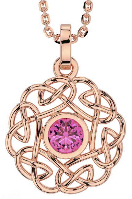 Pink Tourmaline Rose Gold Celtic Necklace