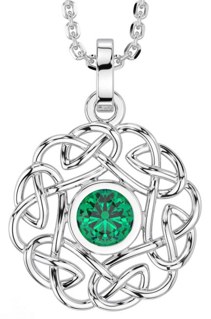 Emerald White Gold Celtic Necklace