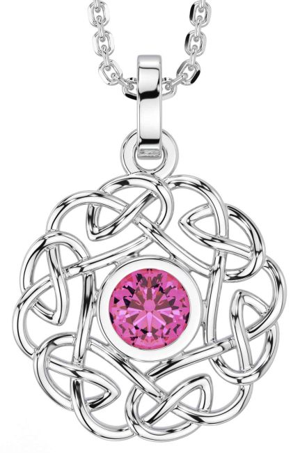 Pink Tourmaline White Gold Celtic Necklace