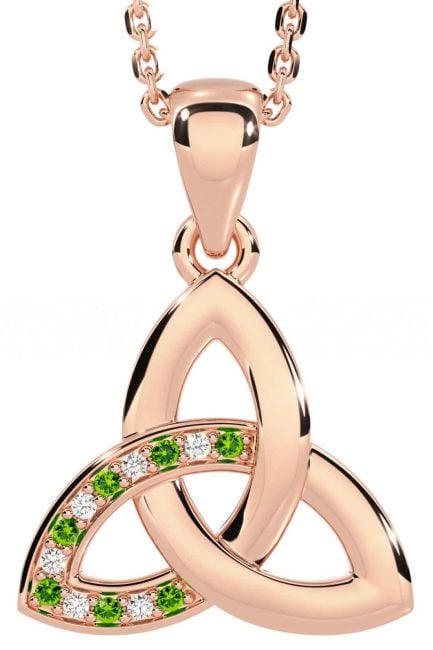 Diamond Peridot Rose Gold Silver Celtic Trinity Knot Necklace