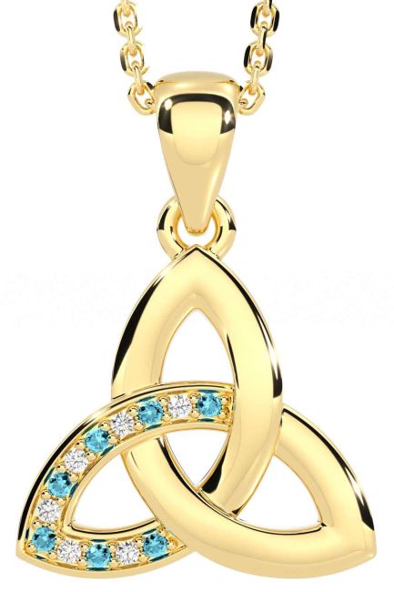 Diamond Aquamarine Gold Silver Celtic Trinity Knot Necklace