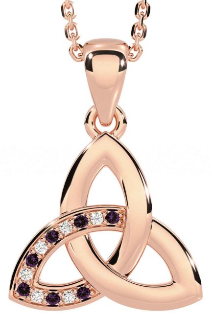 Diamond Alexandrite Rose Gold Celtic Trinity Knot Necklace