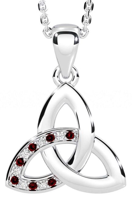 Diamond Garnet Silver Celtic Trinity Knot Necklace