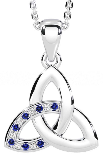 Celtic Trinity Knot Irish Sapphire Necklaces in Sterling Siver, Irish