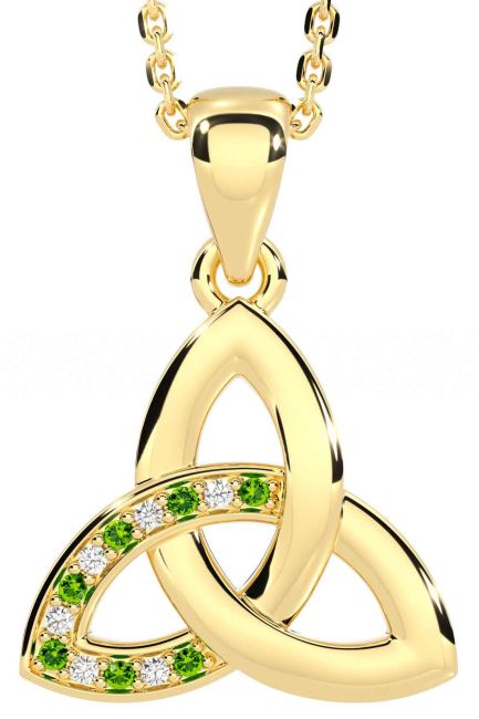 Diamond Peridot Gold Celtic Trinity Knot Necklace