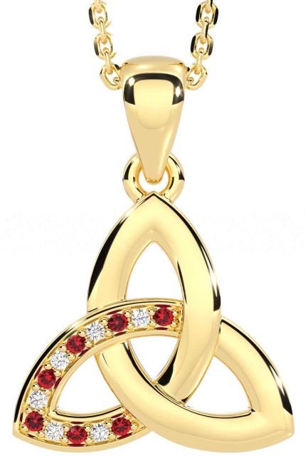 Diamond Ruby Gold Celtic Trinity Knot Necklace