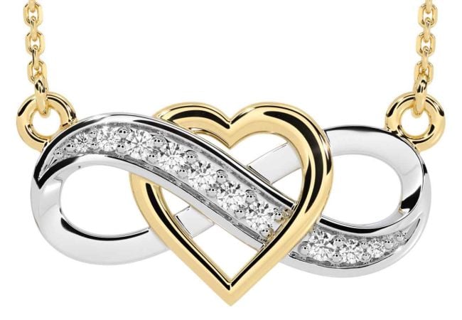 Diamond Gold Silver Infinity  Heart Necklace