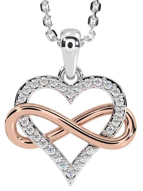 Diamond Rose Gold Silver Infinity Heart Necklace