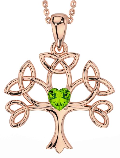 Peridot Rose Gold Silver Celtic Tree of Life Trinity Knot Necklace