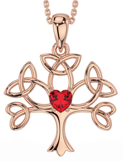 Ruby Rose Gold Silver Celtic Tree of Life Trinity Knot Necklace