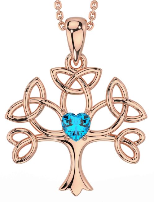Topaz Rose Gold Silver Celtic Tree of Life Trinity Knot Necklace