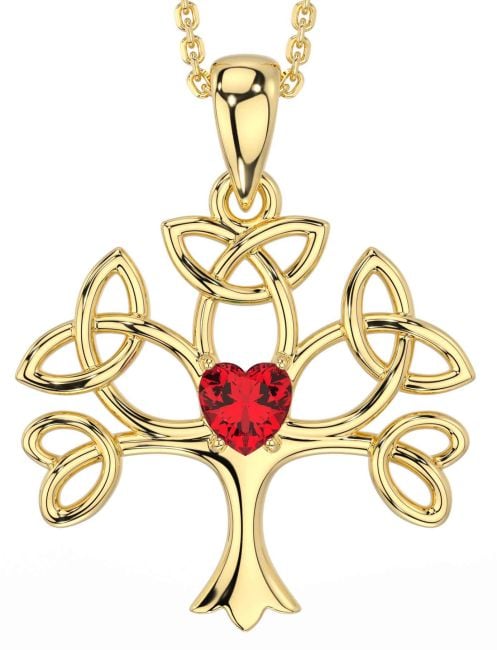 Ruby Gold Silver Celtic Tree of Life Trinity Knot Necklace