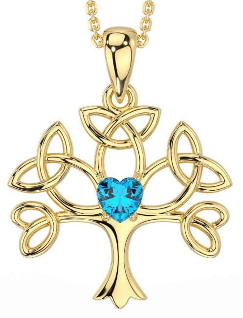 Topaz Gold Silver Celtic Tree of Life Trinity Knot Necklace