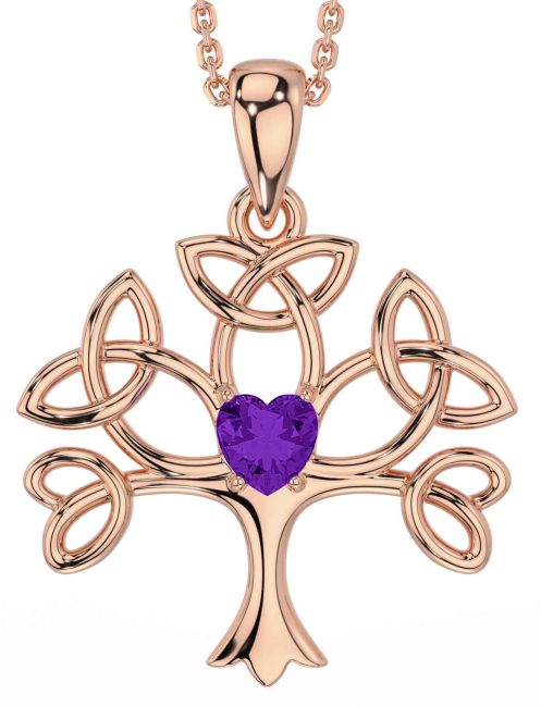Amethyst Rose Gold Celtic Tree of Life Trinity Knot Necklace