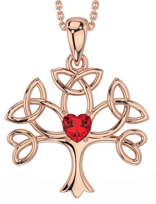 Ruby Rose Gold Celtic Tree of Life Trinity Knot Necklace